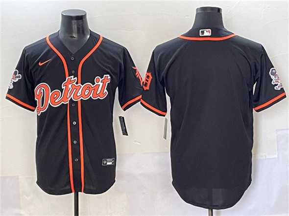 Men%27s Detroit Tigers Blank Black With Patch Cool Base Stitched Jersey